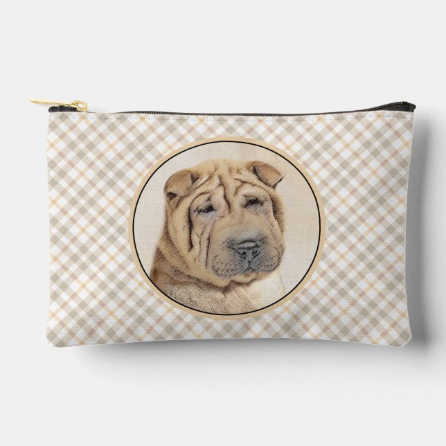 Shar Pei Painting Fawn Wrinkle Original Dog Art Accessory Pouch (Front)