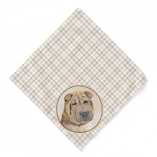 Shar Pei Painting Fawn Wrinkle Original Dog Art Bandana (Front)