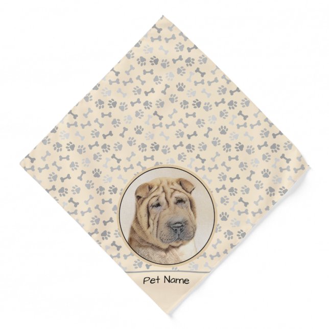 Shar Pei Painting Fawn Wrinkle Original Dog Art Bandana (Front)