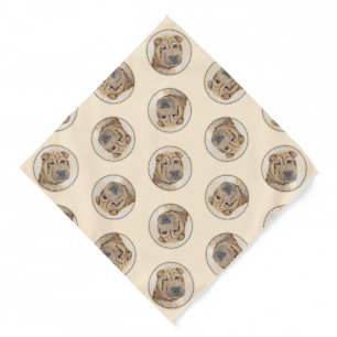 Shar Pei Painting Fawn Wrinkle Original Dog Art Bandana