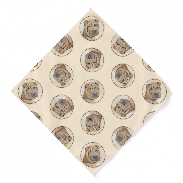 Shar Pei Painting Fawn Wrinkle Original Dog Art Bandana (Front)