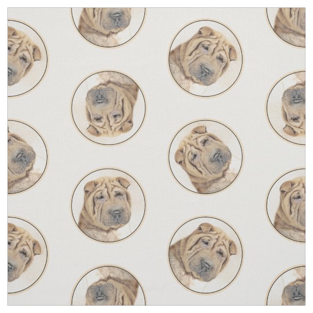 Shar Pei Painting Fawn Wrinkle Original Dog Art Fabric (Swatch)