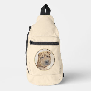 Shar Pei Painting Fawn Wrinkle Original Dog Art Sling Bag