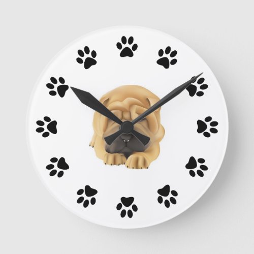 Shar Pei Paw Print Wall Clock