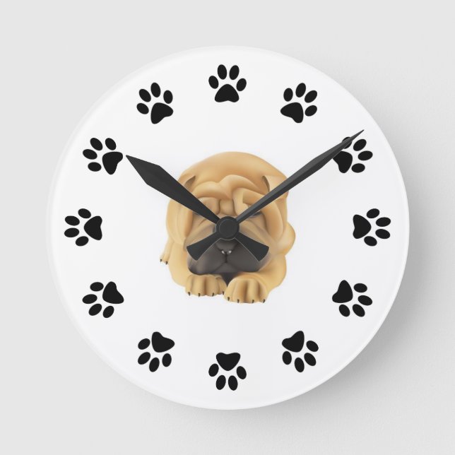 Shar Pei Paw Print Wall Clock (Front)