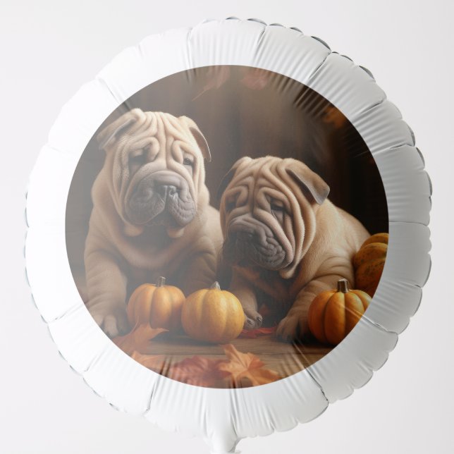 Shar Pei Puppy Autumn Delight Pumpkin Balloon (Front)