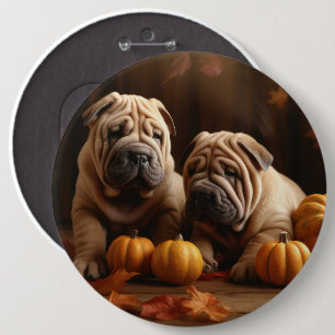 Shar Pei Puppy Autumn Delight Pumpkin Button
