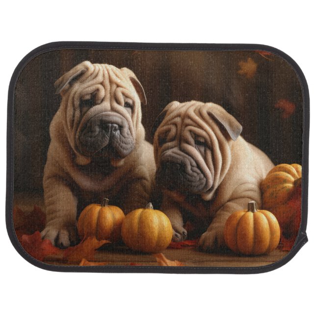 Shar Pei Puppy Autumn Delight Pumpkin Car Floor Mat (Rear)