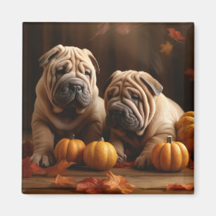 Shar Pei Puppy Autumn Delight Pumpkin Magnet