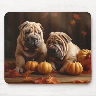 Shar Pei Puppy Autumn Delight Pumpkin Mouse Pad