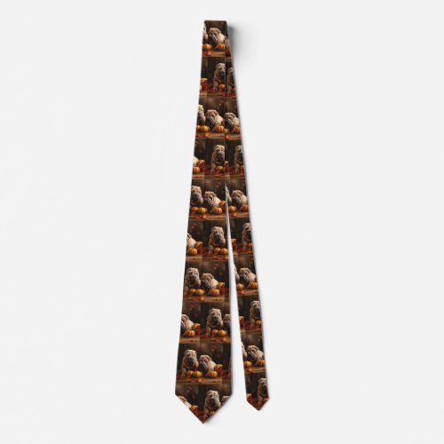 Shar Pei Puppy Autumn Delight Pumpkin Neck Tie