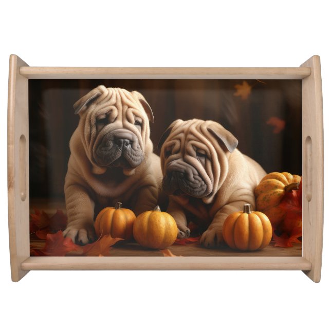 Shar Pei Puppy Autumn Delight Pumpkin Serving Tray (Front)