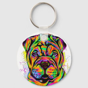 Shar Pei Puppy Dog Lifestyle Button Keychain