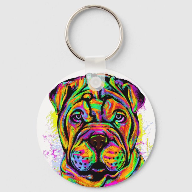 Shar Pei Puppy Dog Lifestyle Button Keychain (Front)