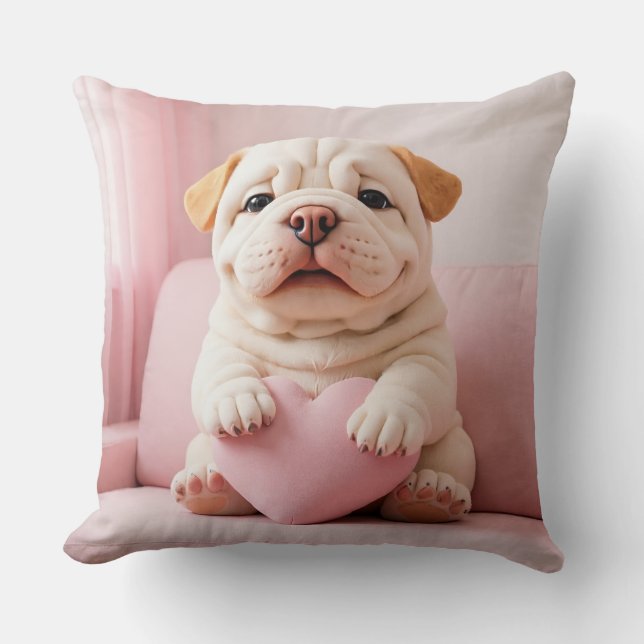 Shar Pei Puppy – Sweet Embrace by WangWang Throw Pillow (Front)