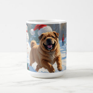 Shar Pei Running in Snow with Christmas Hat Coffee Mug