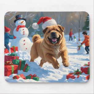 Shar Pei Running in Snow with Christmas Hat Mouse Pad