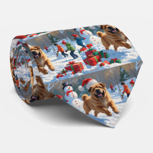 Shar Pei Running in Snow with Christmas Hat Neck Tie