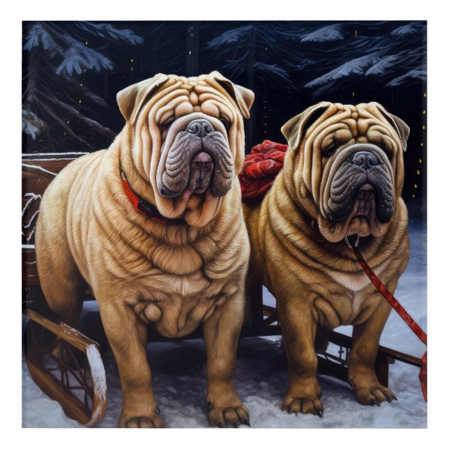 Shar Pei Snowy Sleigh Christmas Decor (Front)