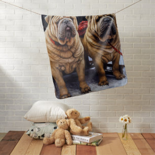Shar Pei Snowy Sleigh Christmas Decor Baby Blanket