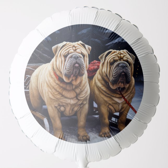 Shar Pei Snowy Sleigh Christmas Decor Balloon (Front)