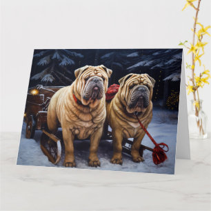 Shar Pei Snowy Sleigh Christmas Decor Card