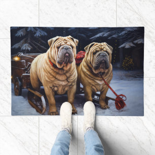 Shar Pei Snowy Sleigh Christmas Decor Doormat