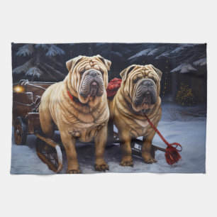 Shar Pei Snowy Sleigh Christmas Decor Kitchen Towel