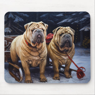 Shar Pei Snowy Sleigh Christmas Decor Mouse Pad