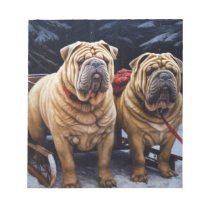 Shar Pei Snowy Sleigh Christmas Decor Notepad