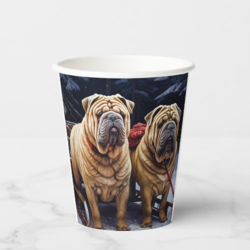 Shar Pei Snowy Sleigh Christmas Decor Paper Cups