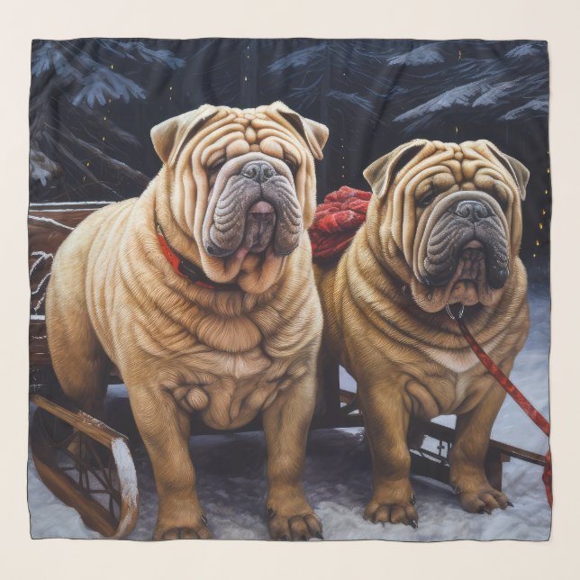 Shar Pei Snowy Sleigh Christmas Decor Scarf (Front)