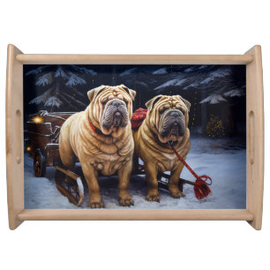 Shar Pei Snowy Sleigh Christmas Decor Serving Tray