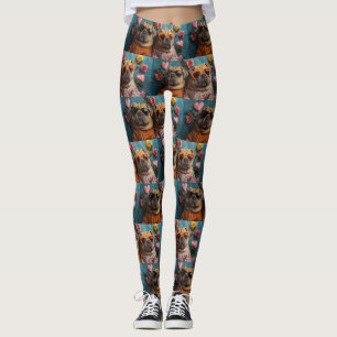 Shar Pei with Heart Roses Valentine's Day Leggings