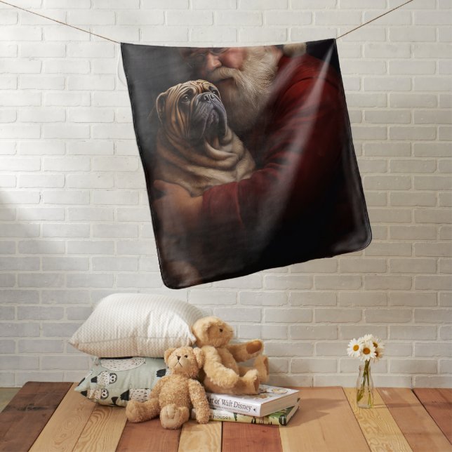Shar Pei With Santa Claus Festive Christmas  Baby Blanket (In Situ)