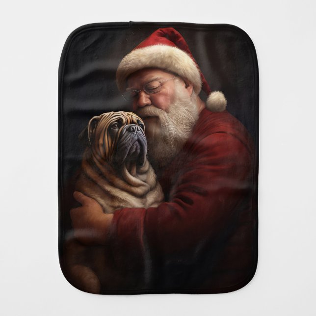 Shar Pei With Santa Claus Festive Christmas  Baby Burp Cloth (Front)