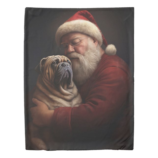 Shar Pei With Santa Claus Festive Christmas  Duvet Cover (Front)
