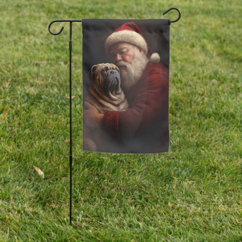 Shar Pei With Santa Claus Festive Christmas  Garden Flag