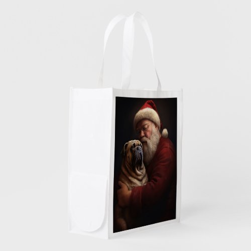 Shar Pei With Santa Claus Festive Christmas  Grocery Bag