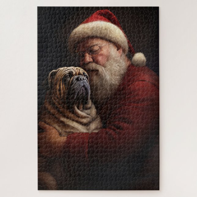 Shar Pei With Santa Claus Festive Christmas  Jigsaw Puzzle (Vertical)