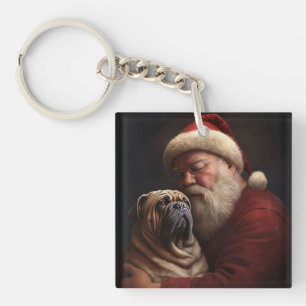 Shar Pei With Santa Claus Festive Christmas  Keychain