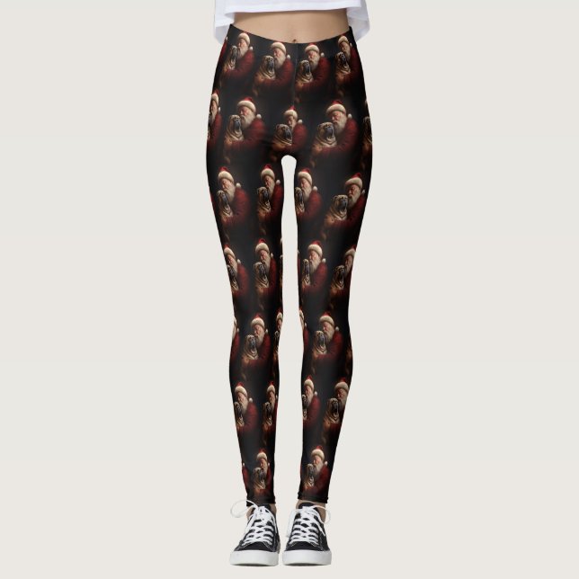 Shar Pei With Santa Claus Festive Christmas  Leggings (Front)