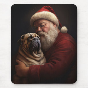 Shar Pei With Santa Claus Festive Christmas Mouse Pad