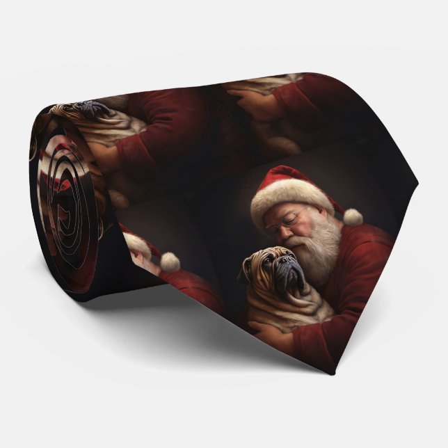 Shar Pei With Santa Claus Festive Christmas  Neck Tie (Rolled)