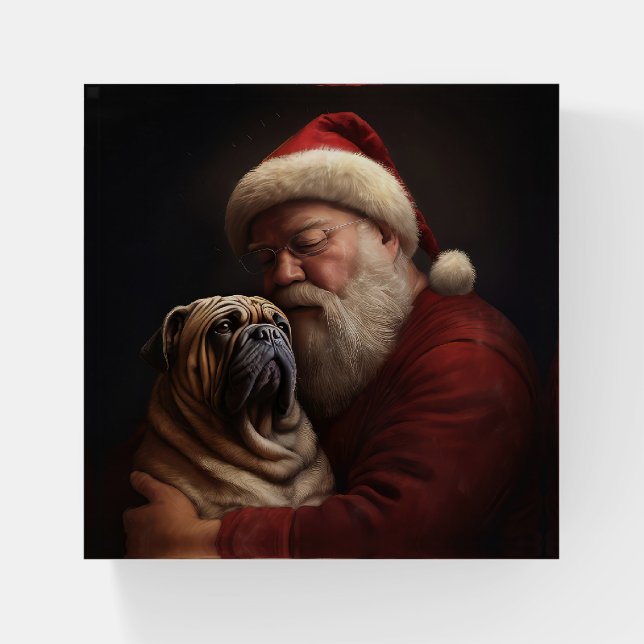Shar Pei With Santa Claus Festive Christmas  Paperweight (Front)
