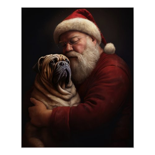 Shar Pei With Santa Claus Festive Christmas  Poster