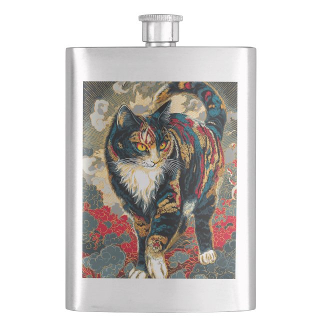 Sharaku Style Kabuki Lucky Cat Flask (Front)
