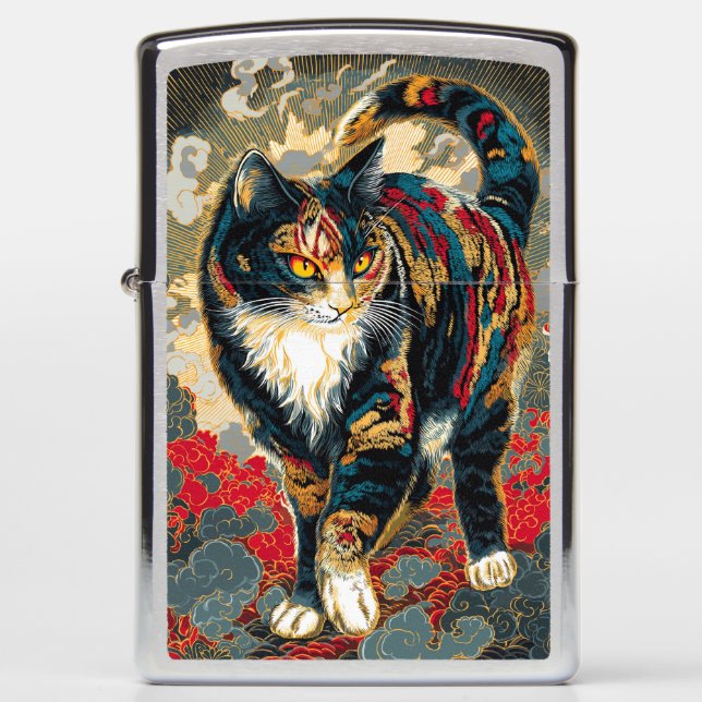 Sharaku Style Kabuki Lucky Cat Zippo Lighter (Front)