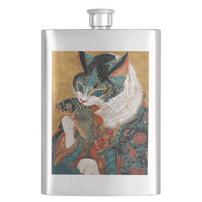 Sharaku Style Ukiyo-e Kabuki Cat Flask (Front)