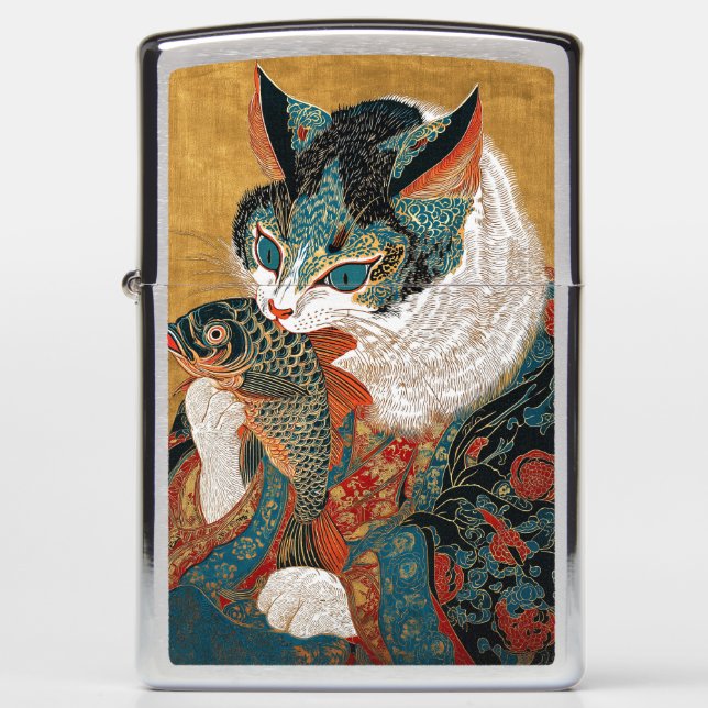 Sharaku Style Ukiyo-e Kabuki Cat Zippo Lighter (Front)
